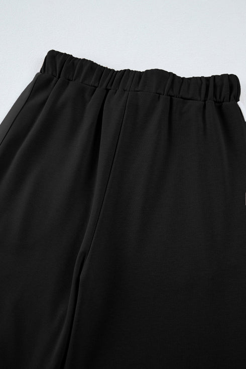 Varsity Stripe Contrast Collar Drop Shoulder Pullover And Drawstring Wide Leg Pant Set